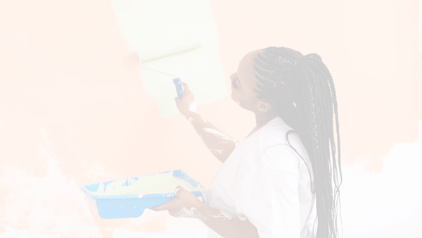 Darkened image of a gallery wall with color swatches