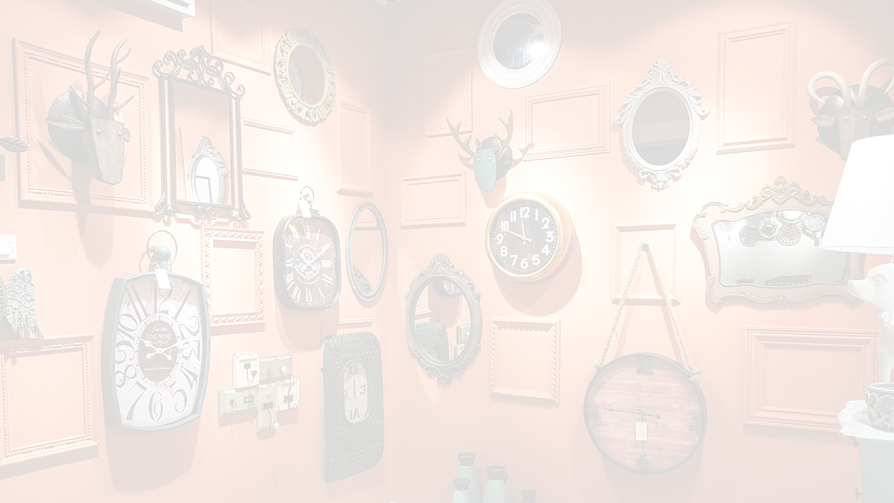 whitened image of an art collection on display