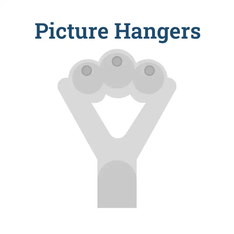 Gray plastic picture hanger with three circular hooks.