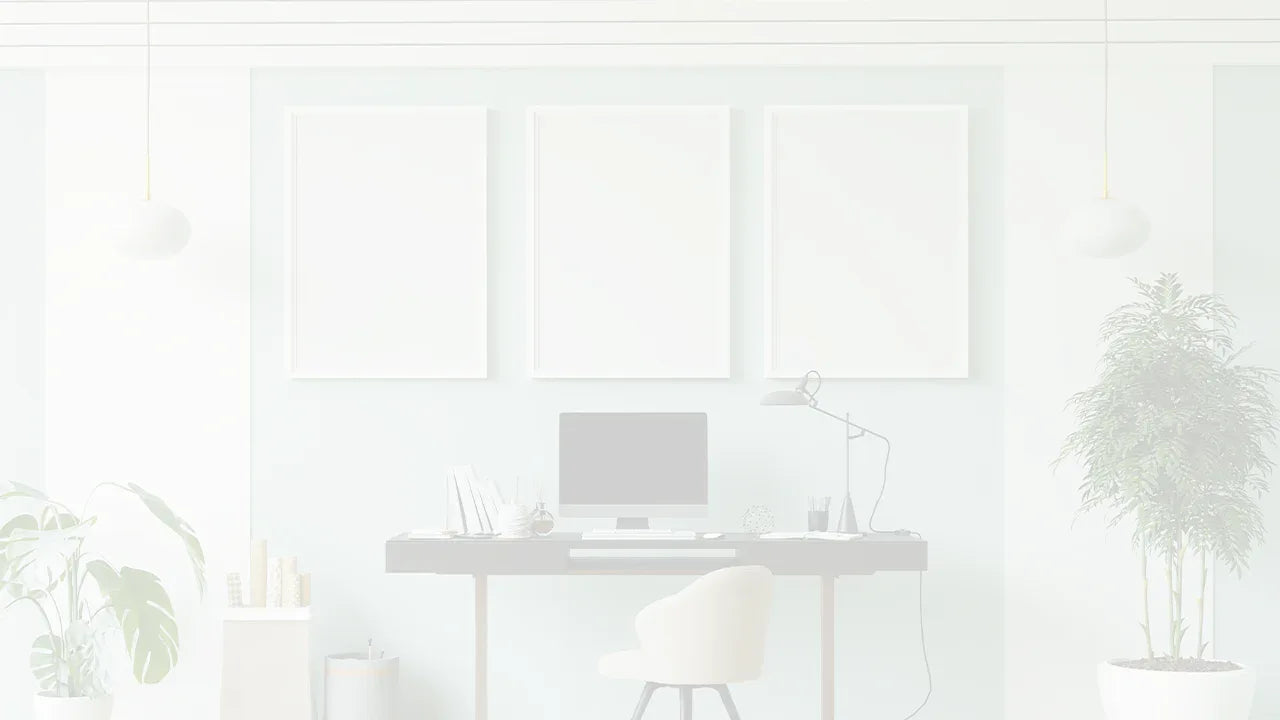 whitened image of an office with pictures on the wall