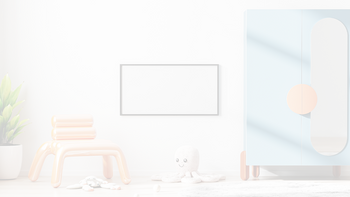 a whitenend image of a play room with artwork on the wall