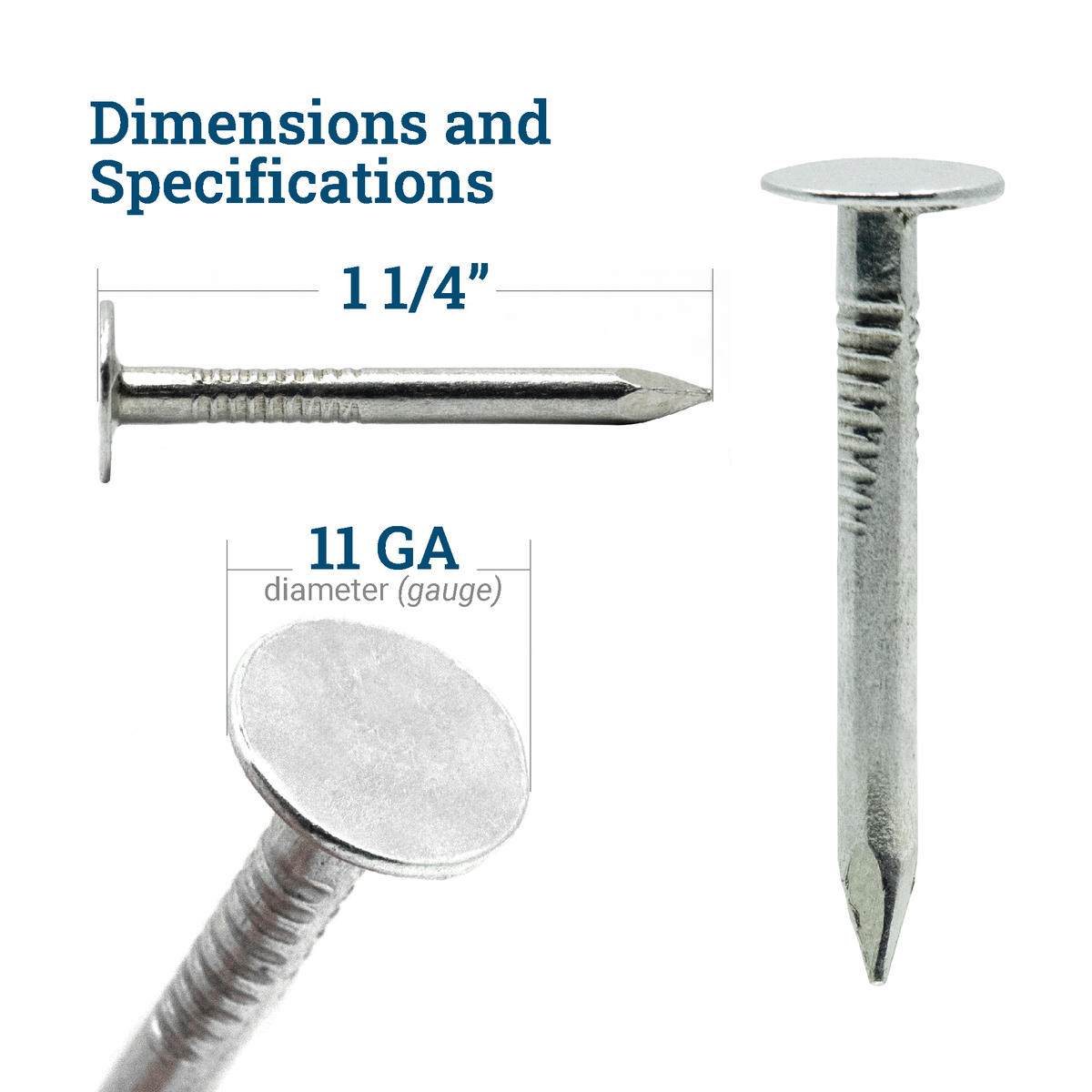 1 ¼” Electro-Galvanized Utility Nails (Roofing-Style Head)