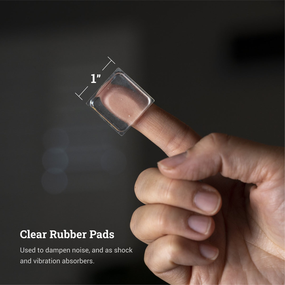 1 Inch Square .1875&quot; Height Clear Adhesive Rubber Feet - BMP-SQ1XX - Picture Hang Solutions
