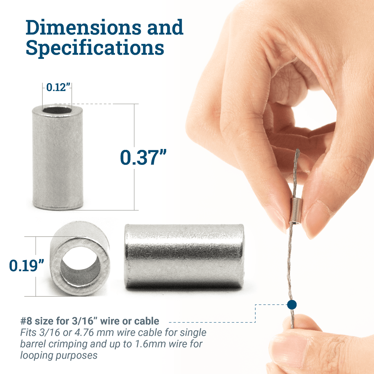 8 Aluminum Crimping Sleeves - S-HWR-CRIMPXXV - Picture Hang Solutions