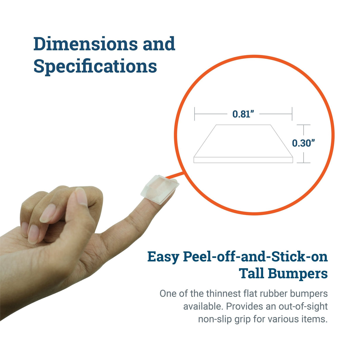 .81&quot; Square Tapered .3&quot; Height Tall Clear Rubber Feet - VSQBC196 - Picture Hang Solutions