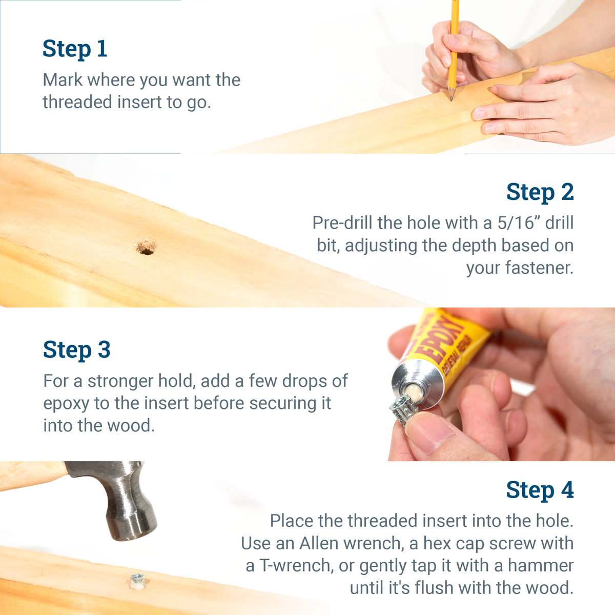Threaded Zinc Inserts for Wood