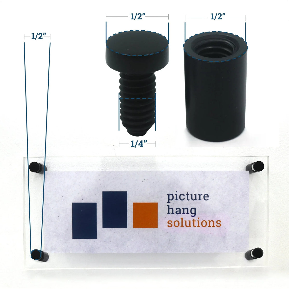 Aluminum Flat Top Sign Standoff 13mm x 19mm - S-SO-1319AL - Picture Hang Solutions