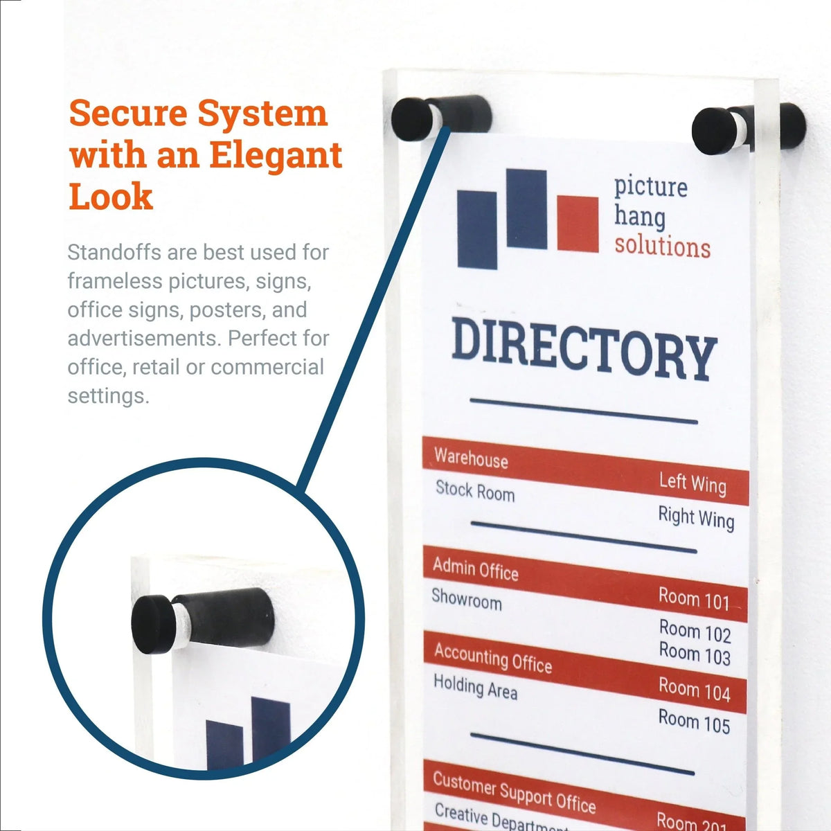 Aluminum Flat Top Sign Standoff 13mm x 19mm - S-SO-1319AL - Picture Hang Solutions