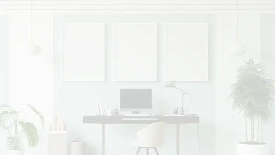 whitened image of an office with pictures on the wall