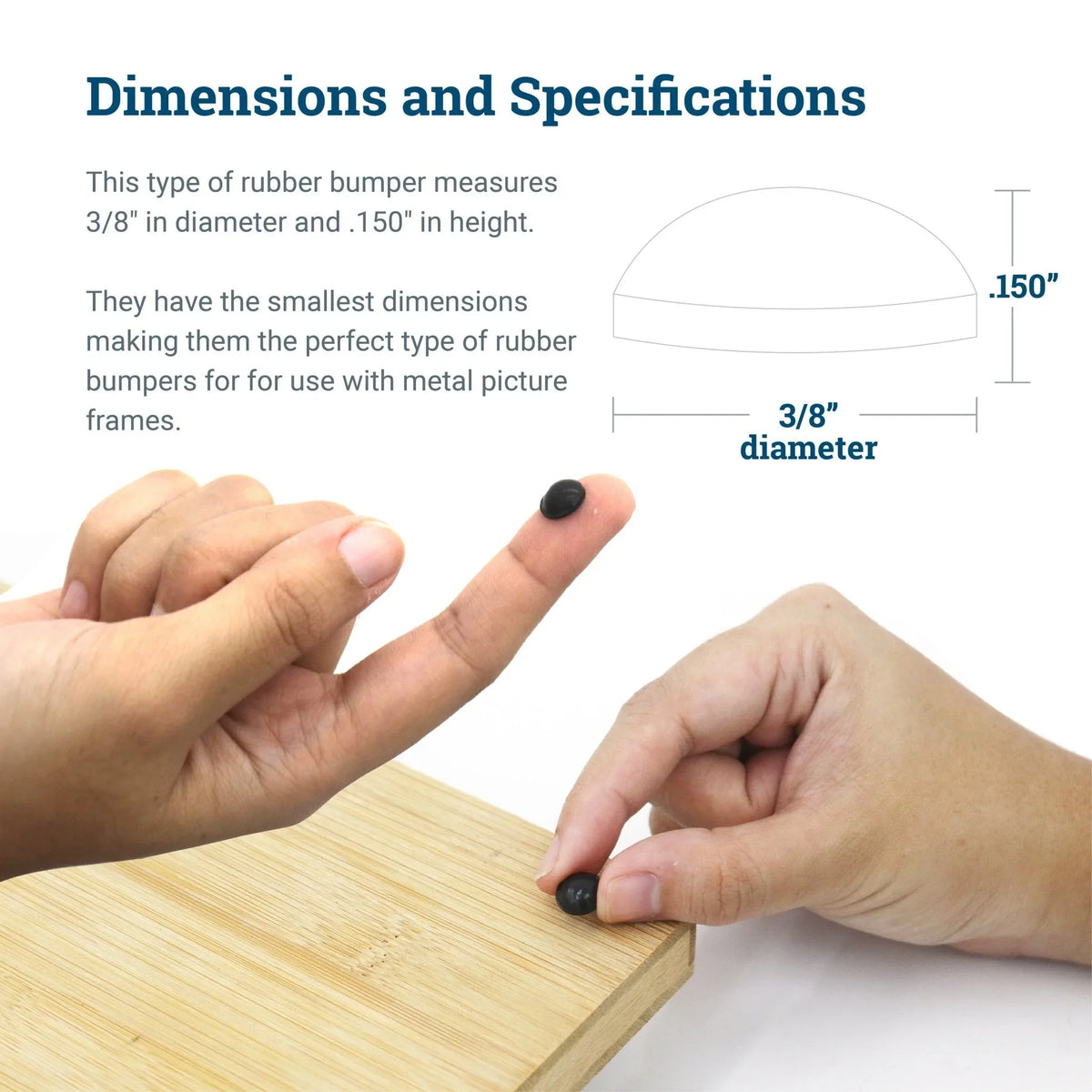 Black Dome Rubber Bumpers for Hanging Pictures - S-HWR-129-BC - Picture Hang Solutions