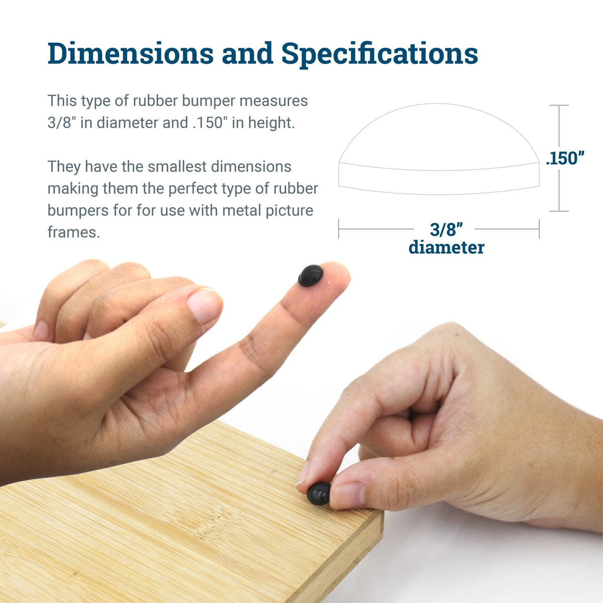 Black Dome Rubber Bumpers for Hanging Pictures - S-HWR-129-BC - Picture Hang Solutions