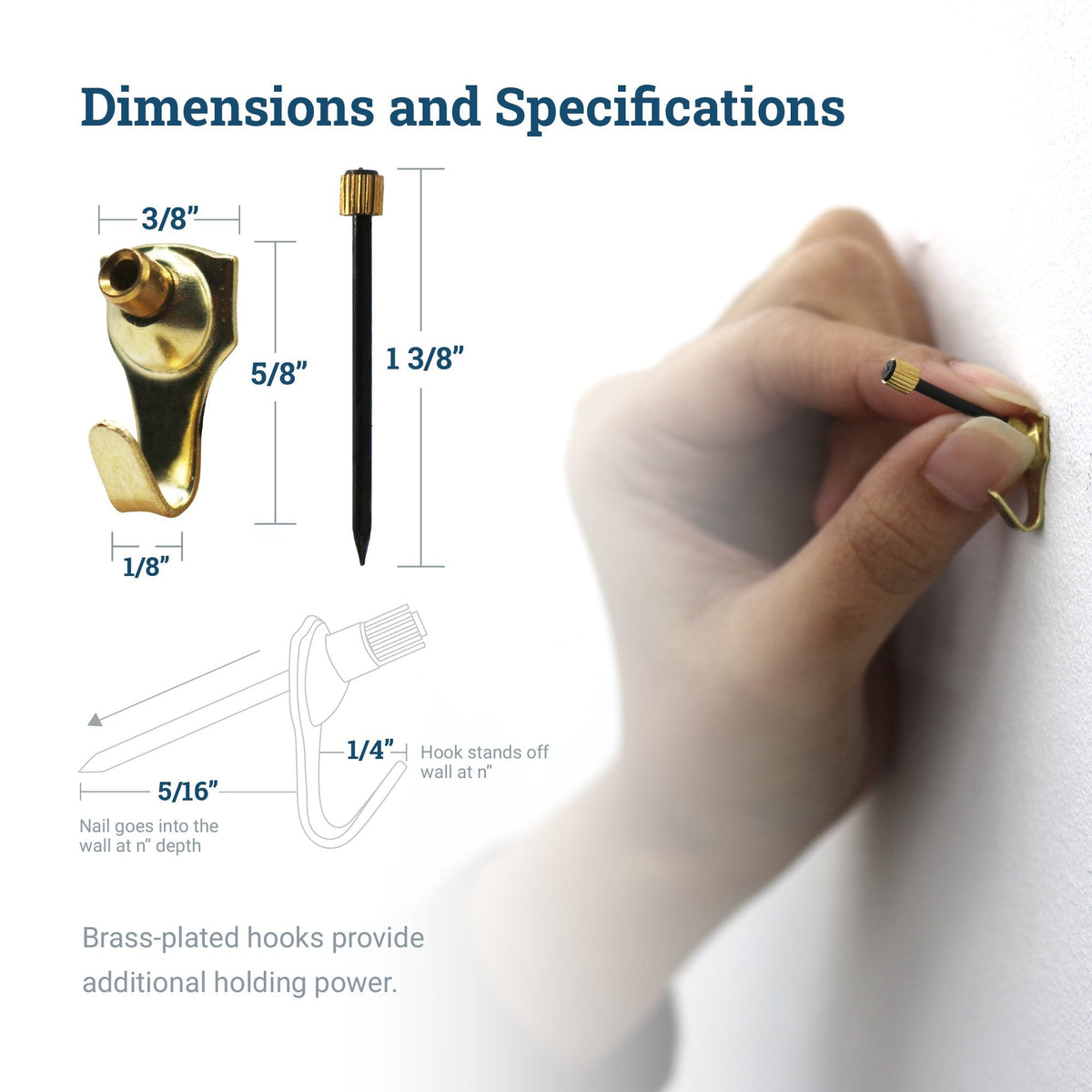 Brass 10 lb Hook - S-HWR-2332-10X - Picture Hang Solutions