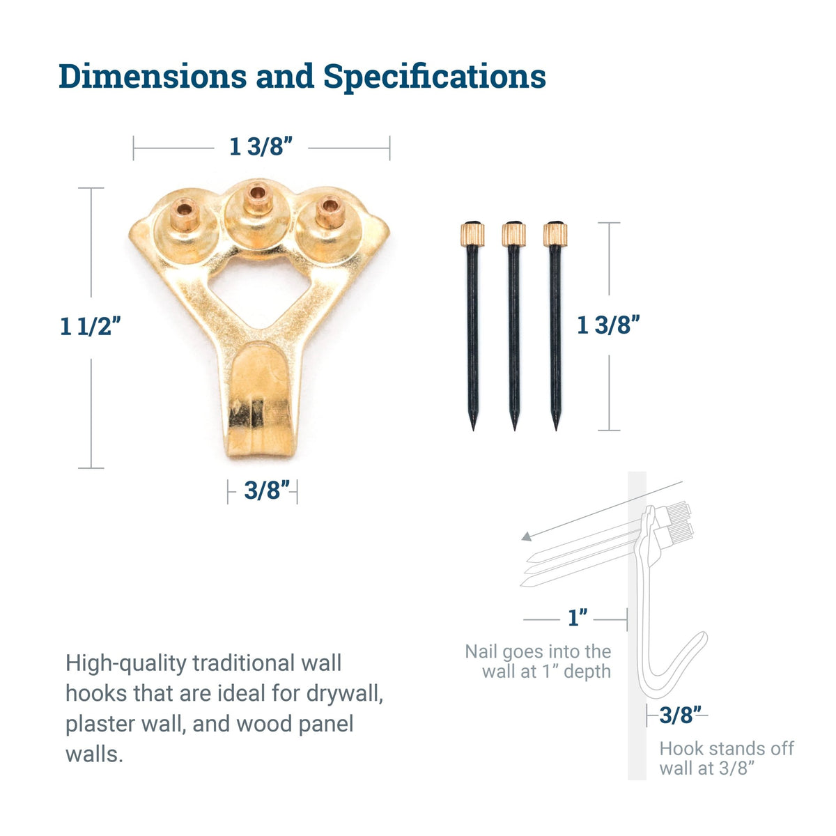 Brass 100 lb Hook - HWR-2332-100X - Picture Hang Solutions