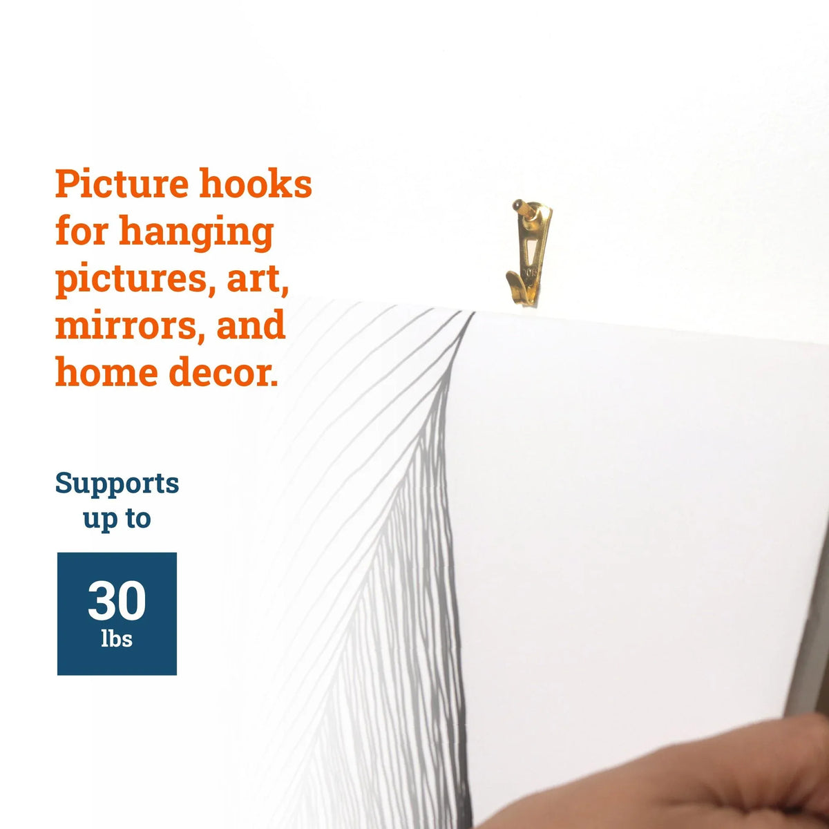 Brass 30 lb Hook - S-HWR-2332-30X - Picture Hang Solutions