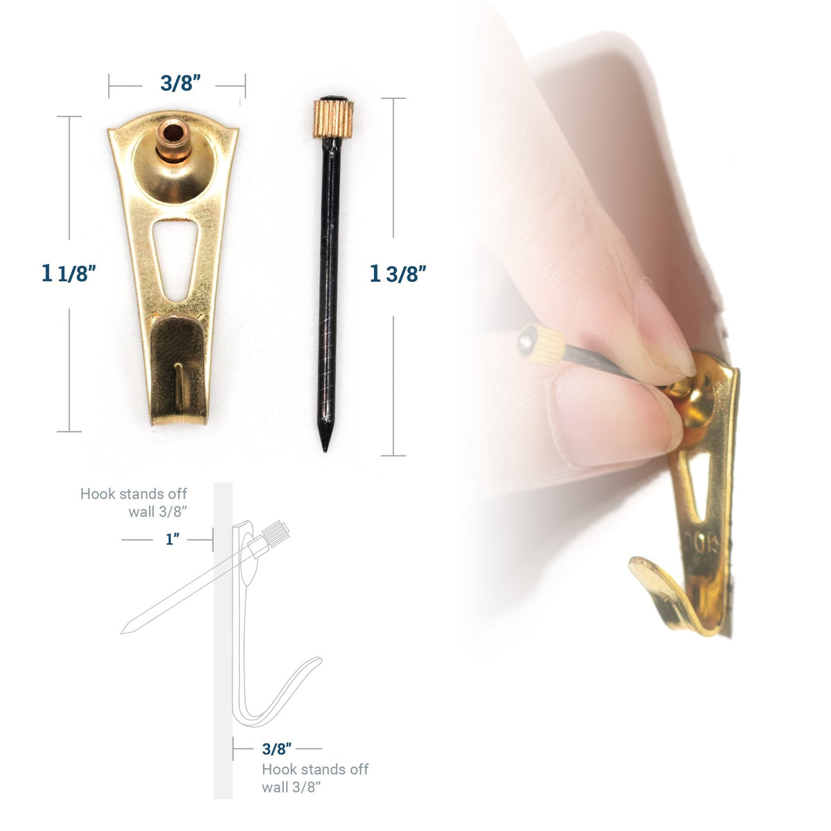 Brass 30 lb Hook - S-HWR-2332-30X - Picture Hang Solutions