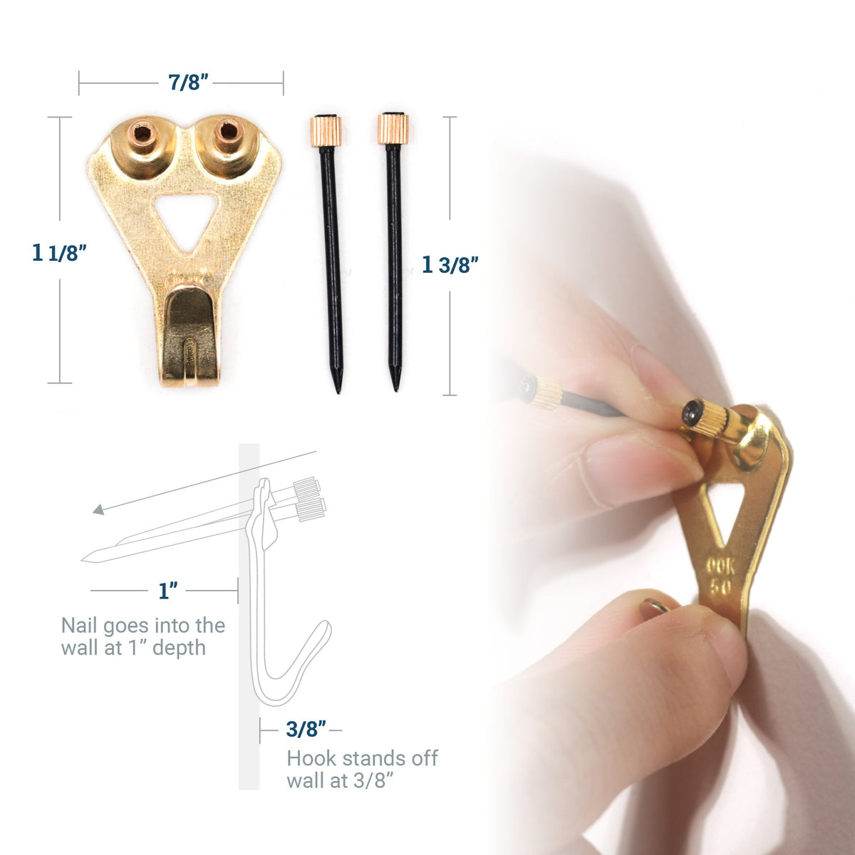 Brass 50 lb Hook - HWR-2332-50X - Picture Hang Solutions