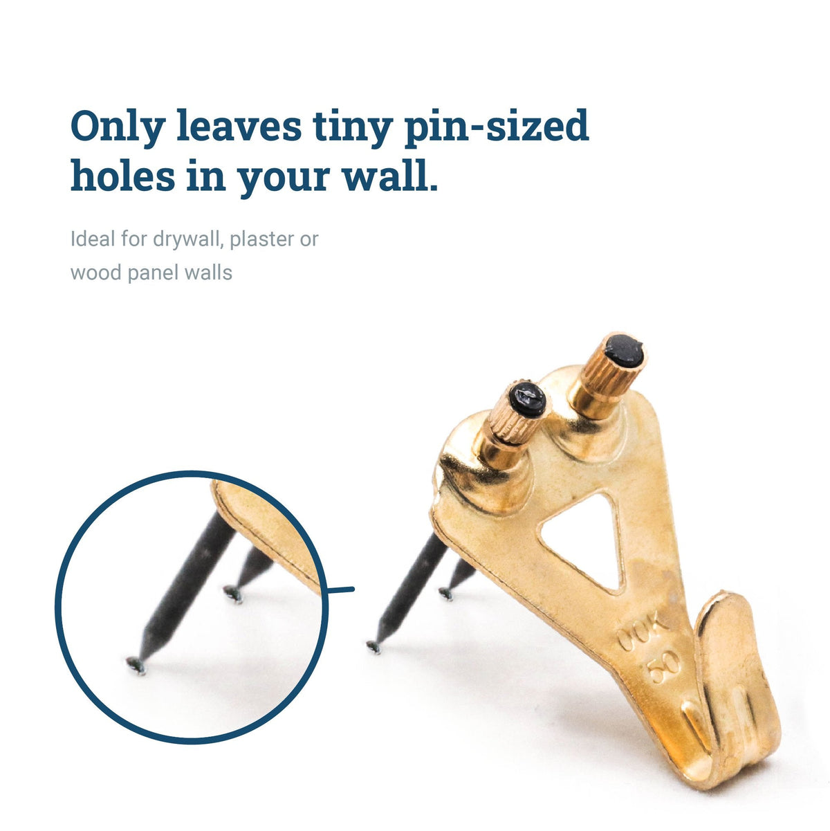 Brass 50 lb Hook - S-HWR-2332-50X - Picture Hang Solutions