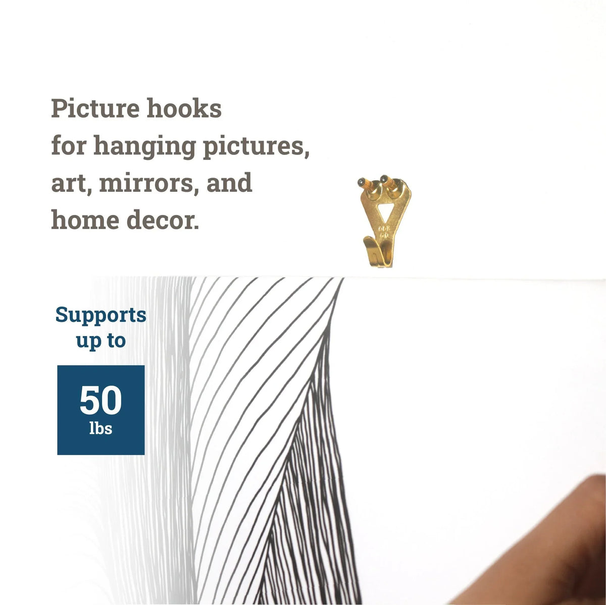 Brass 50 lb Hook - S-HWR-2332-50X - Picture Hang Solutions