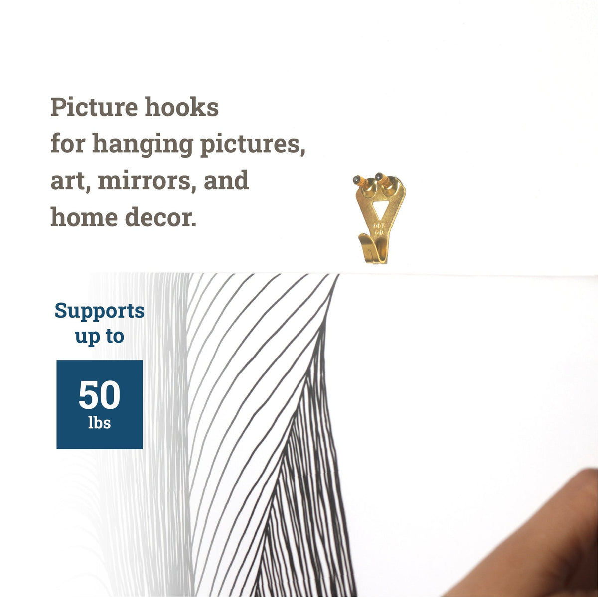 Brass 50 lb Hook - S-HWR-2332-50X - Picture Hang Solutions