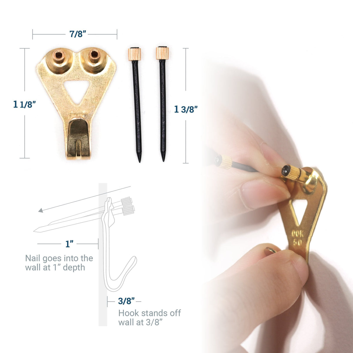 Brass 50 lb Hook - S-HWR-2332-50X - Picture Hang Solutions