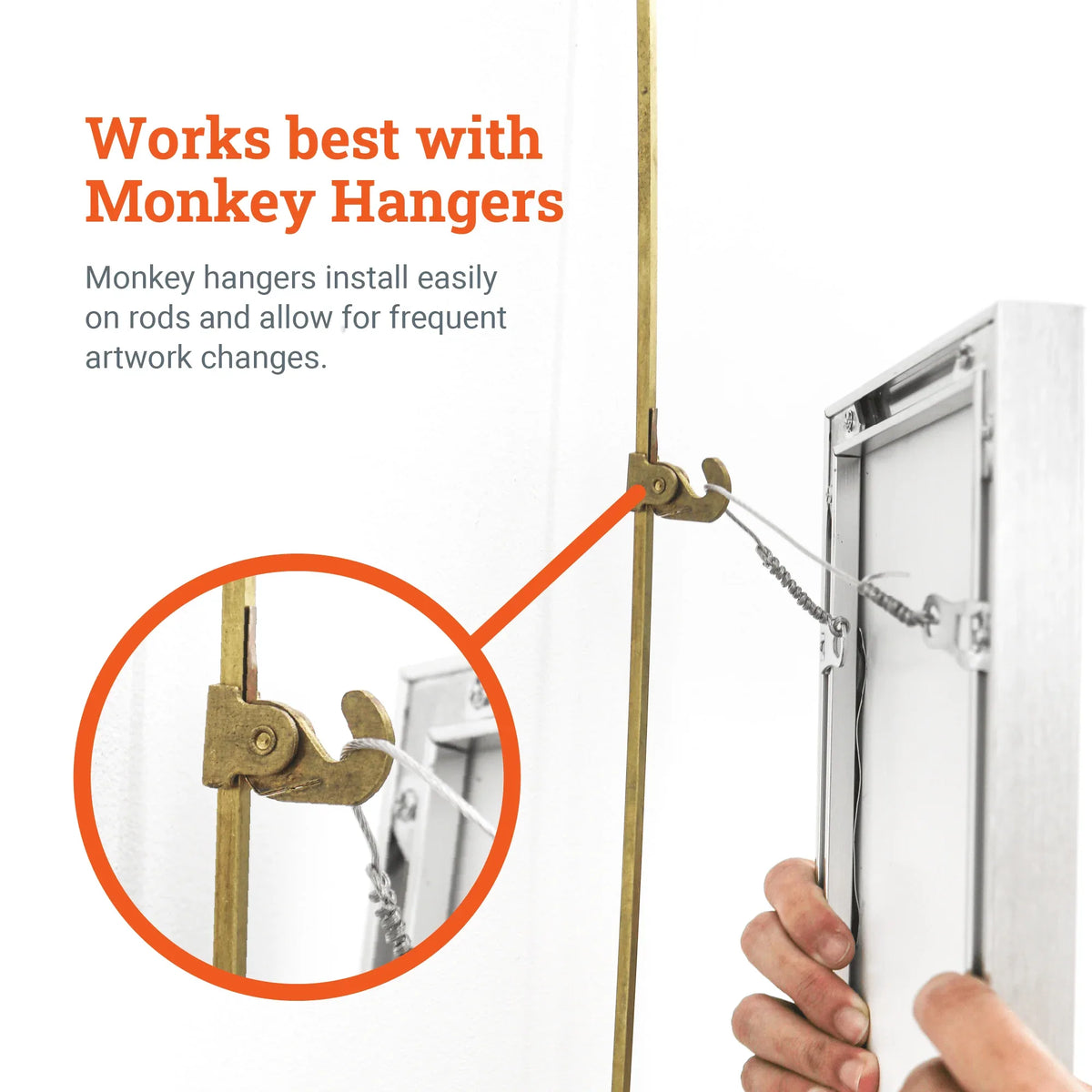 Brass Gallery Rod for Picture Rail Molding - 3 foot Rod for Hanging Multiple Frames and Photo Wall Collage - S-BGS-OGROD3 - Picture Hang Solutions