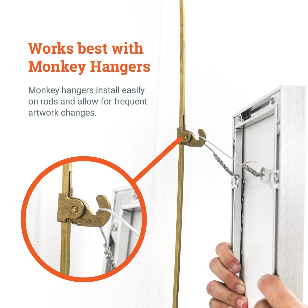 Brass Gallery Rod for Picture Rail Molding - 5 foot Rod for Hanging Multiple Frames and Photo Wall Collage - S-BGS-OGROD - Picture Hang Solutions