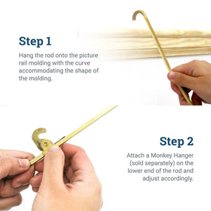 Brass Gallery Rod for Picture Rail Molding - 5 foot Rod for Hanging Multiple Frames and Photo Wall Collage - S-BGS-OGROD - Picture Hang Solutions