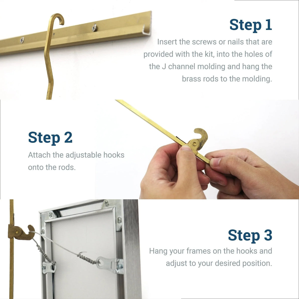 Brass Gallery Rod Kit - 70 lb | Picture Hang Solutions