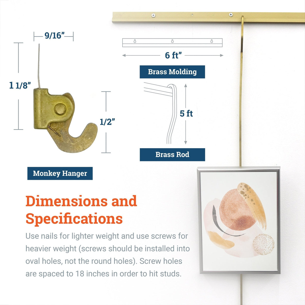 Brass Gallery Rod Kit - S-BGS-KIT - Picture Hang Solutions