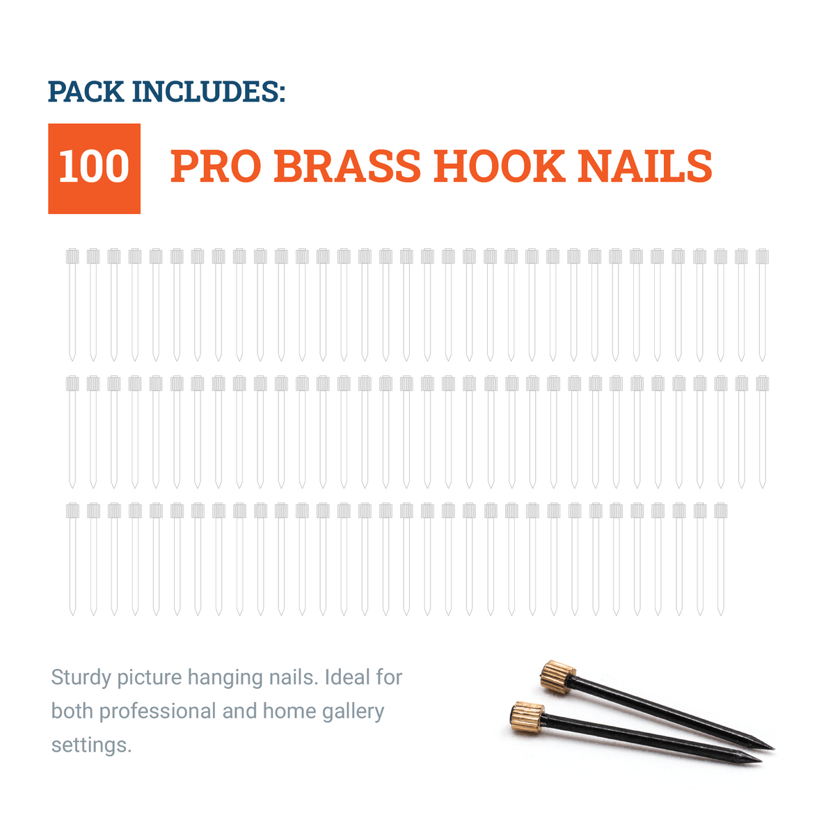 Brass Hook Nails Old Style - 100 Pack - HWR-2332-NLS - Picture Hang Solutions