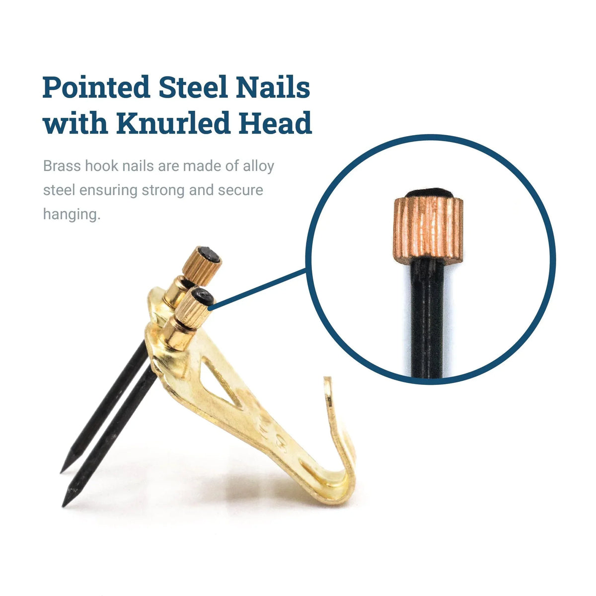 Brass Hook Nails Old Style - 100 Pack - S-HWR-2332-NLS - Picture Hang Solutions