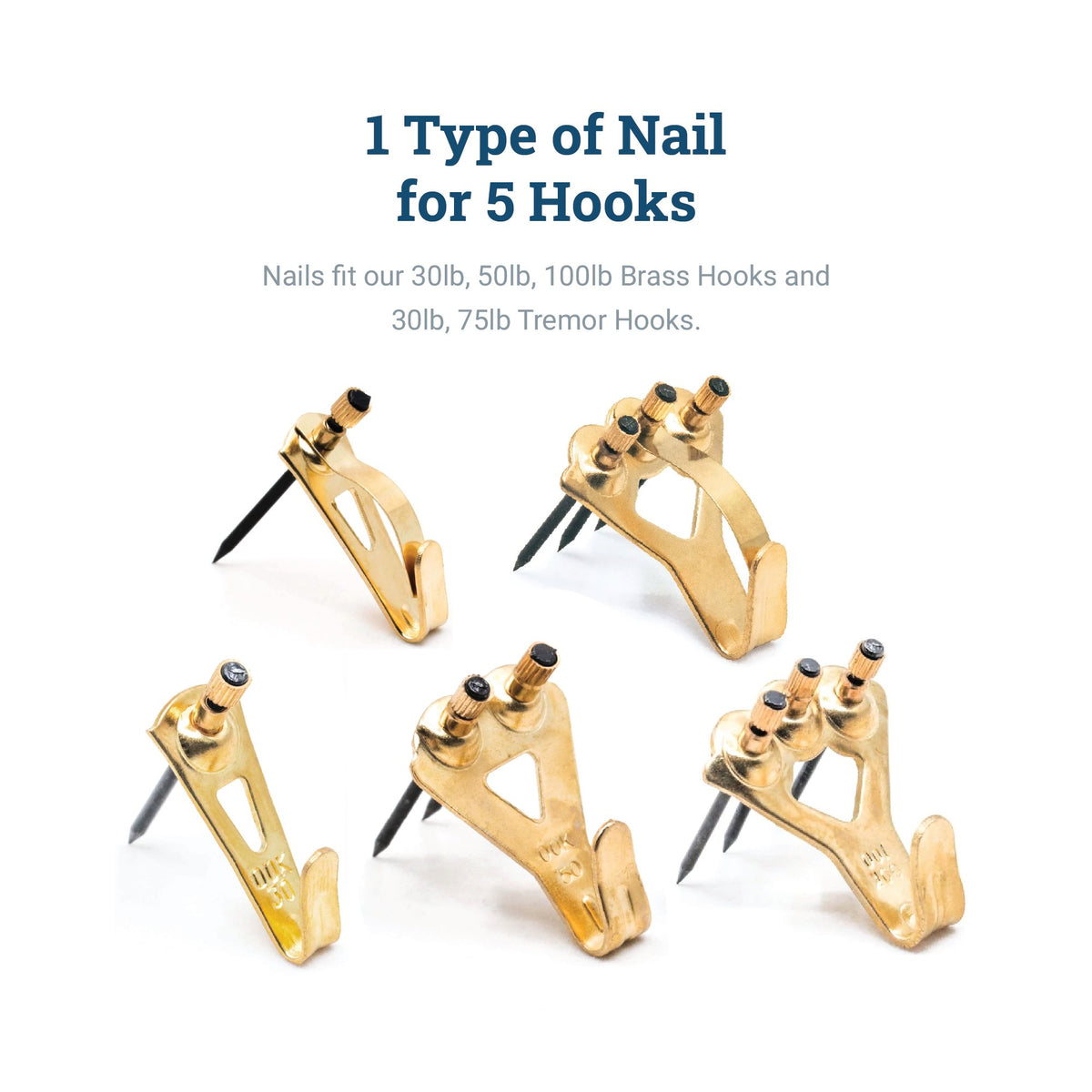 Brass Hook Nails Old Style - 100 Pack - HWR-2332-NLS - Picture Hang Solutions
