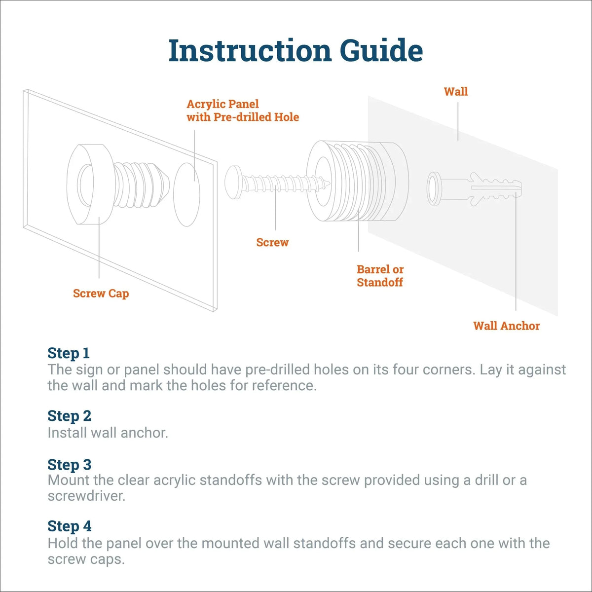 Clear Acrylic Display Sign Standoff 13mm x 13mm - S-SO-1313AC - Picture Hang Solutions