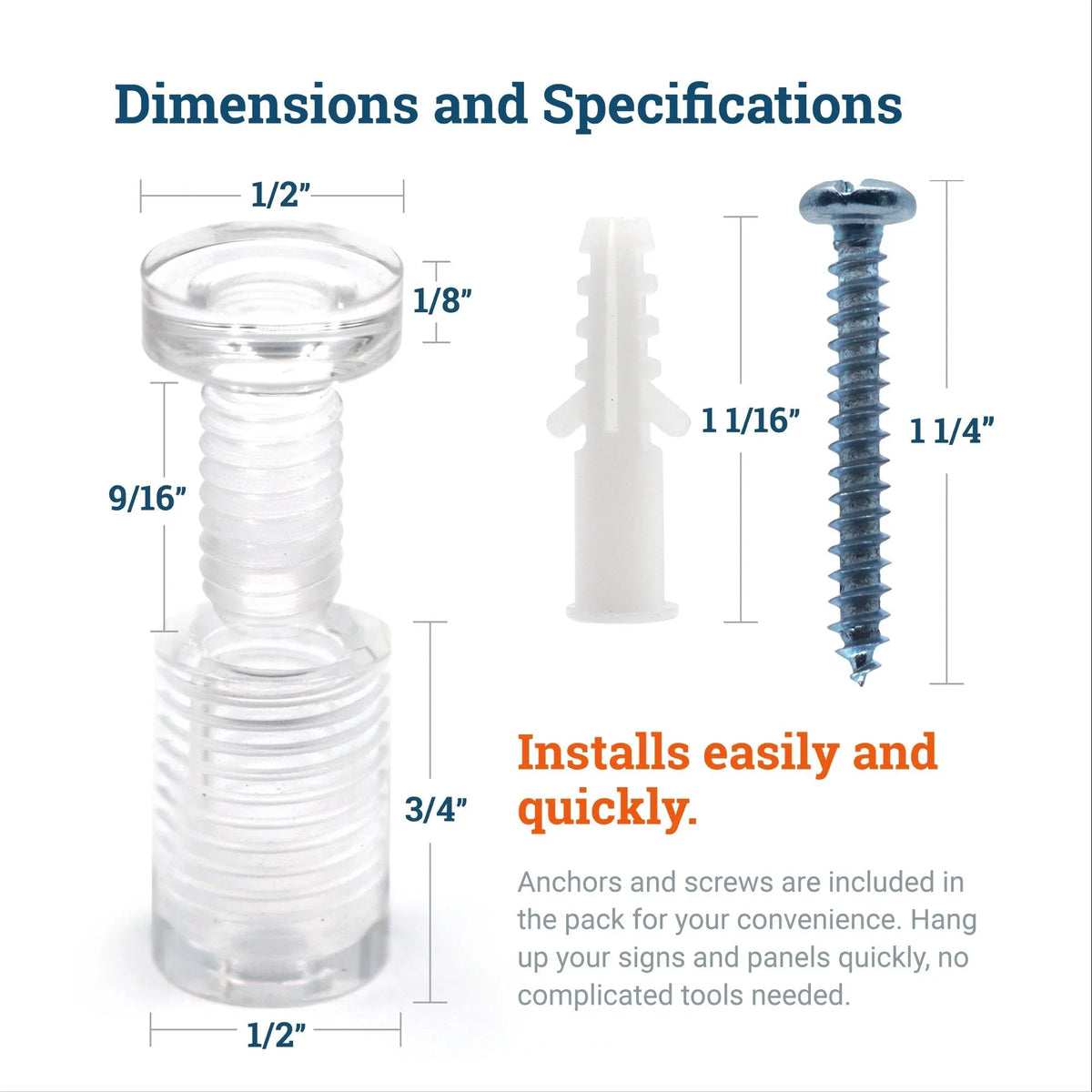 Clear Acrylic Display Sign Standoff 13mm x 19mm - S-SO-1319AC - Picture Hang Solutions