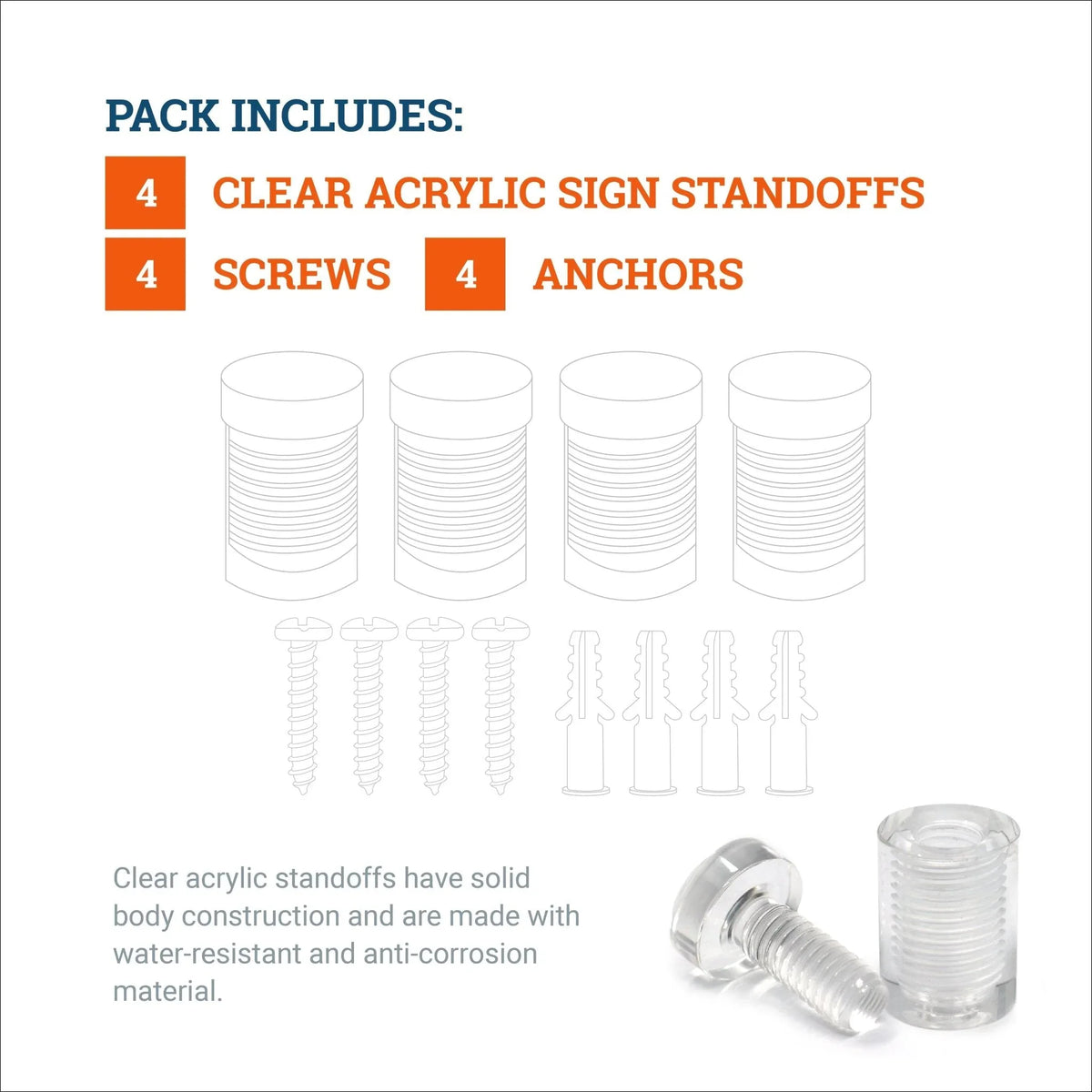 Clear Acrylic Display Sign Standoff 19mm x 25mm - S-SO-1925AC - Picture Hang Solutions