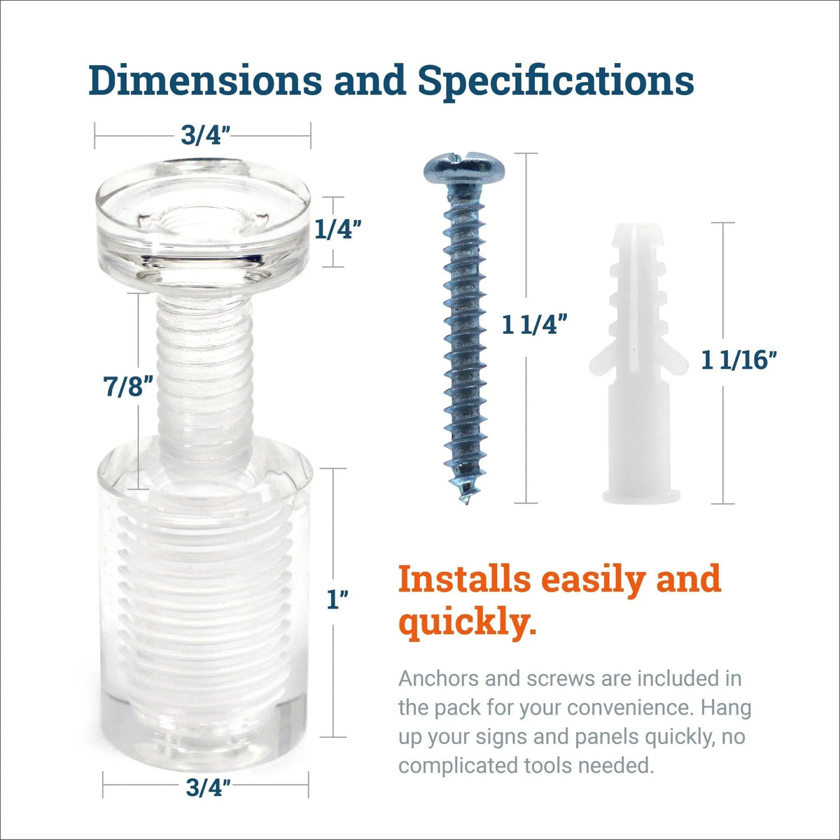 Clear Acrylic Display Sign Standoff 19mm x 25mm - S-SO-1925AC - Picture Hang Solutions