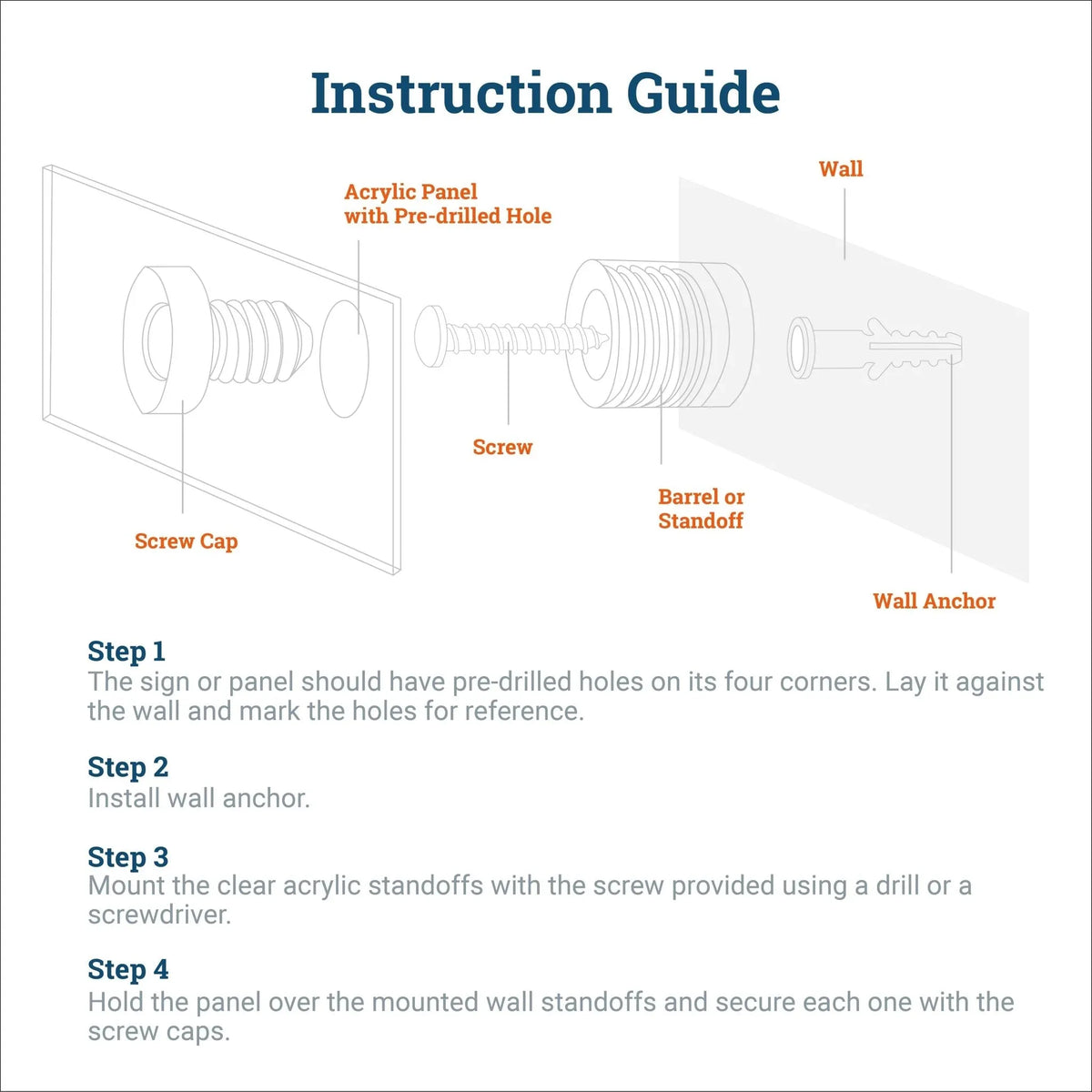 Clear Acrylic Display Sign Standoff 19mm x 25mm - S-SO-1925AC - Picture Hang Solutions