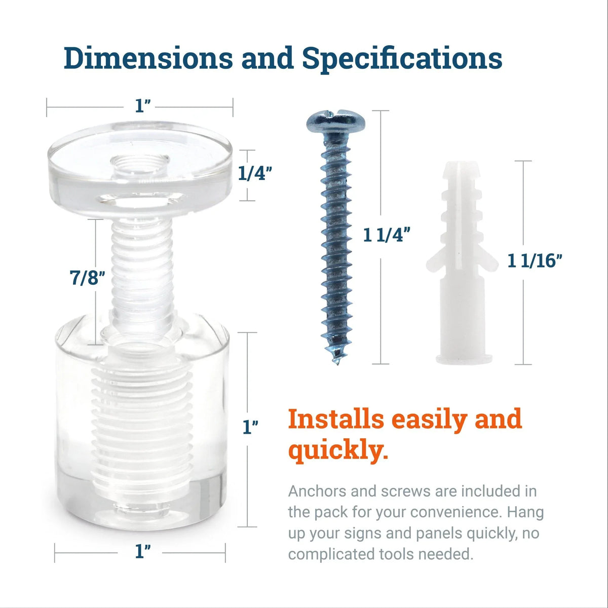 Clear Acrylic Display Sign Standoff 25mm x 25mm - S-SO-2525AC - Picture Hang Solutions