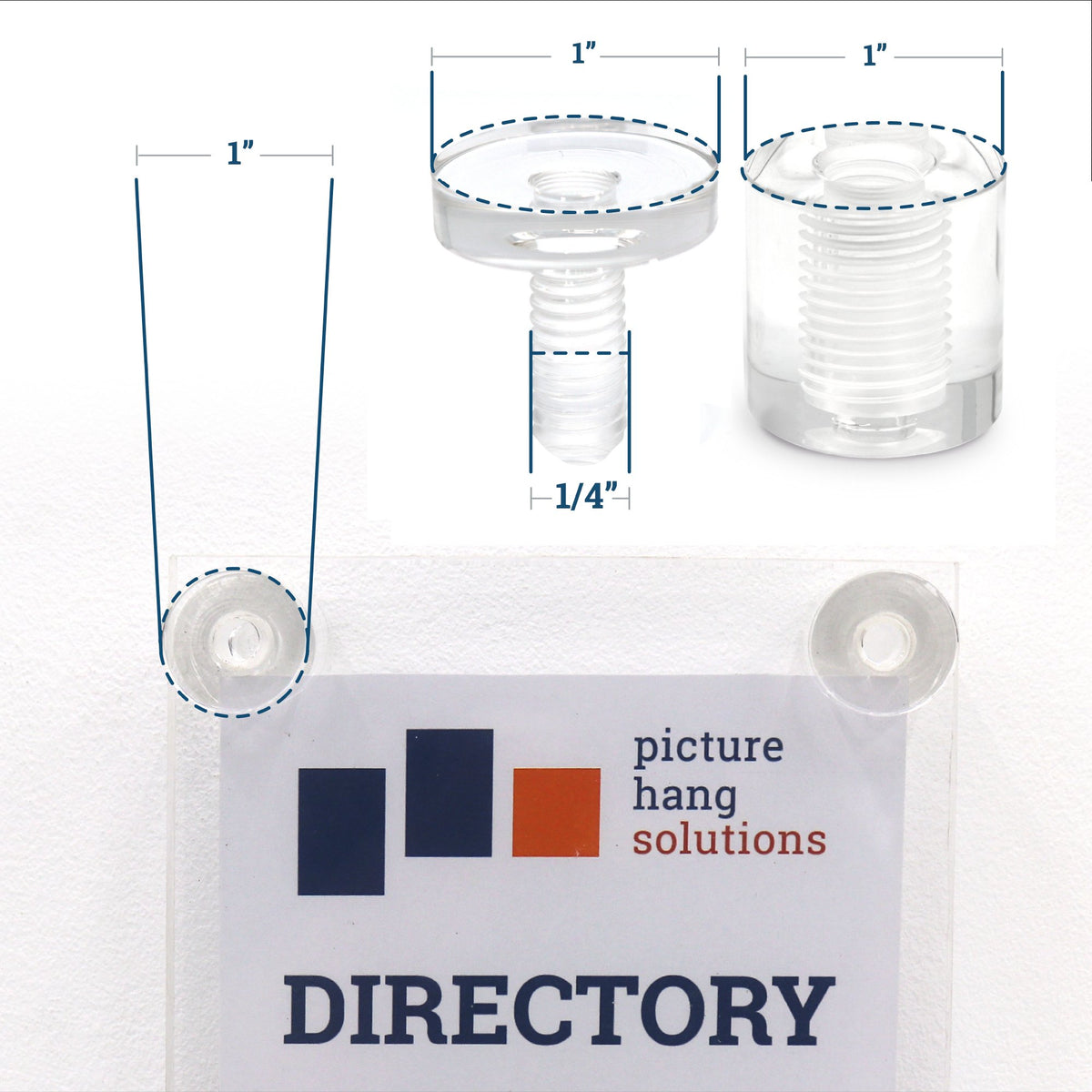 Clear Acrylic Display Sign Standoff 25mm x 25mm - SO-2525AC1 - Picture Hang Solutions