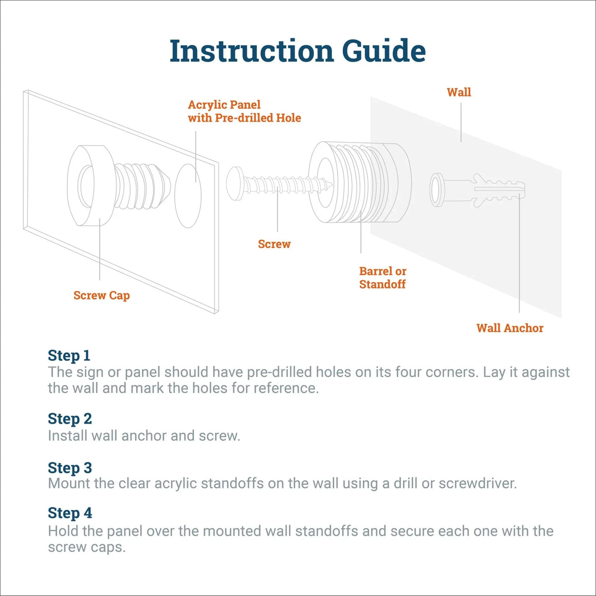 Clear Acrylic Display Sign Standoff 25mm x 25mm - S-SO-2525AC - Picture Hang Solutions