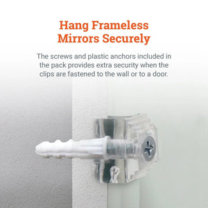 Clear Mirror Clips For Frameless Mirrors - Holds 1/4" Thick Glass - S-HWR-MIRCLIPX - Picture Hang Solutions