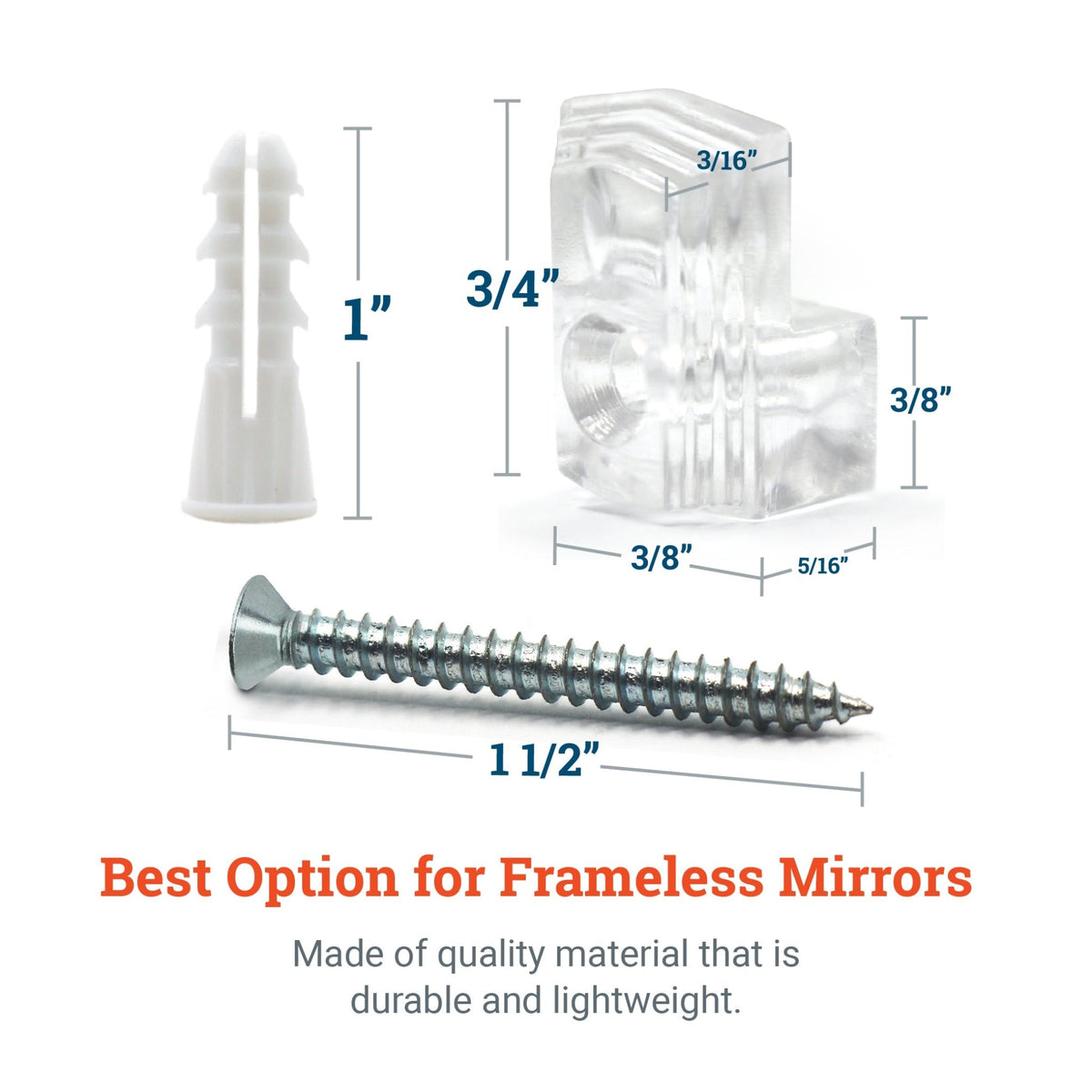 Clear Mirror Clips For Frameless Mirrors - Holds 1/4&quot; Thick Glass - HWR-MIRCLIPX - Picture Hang Solutions