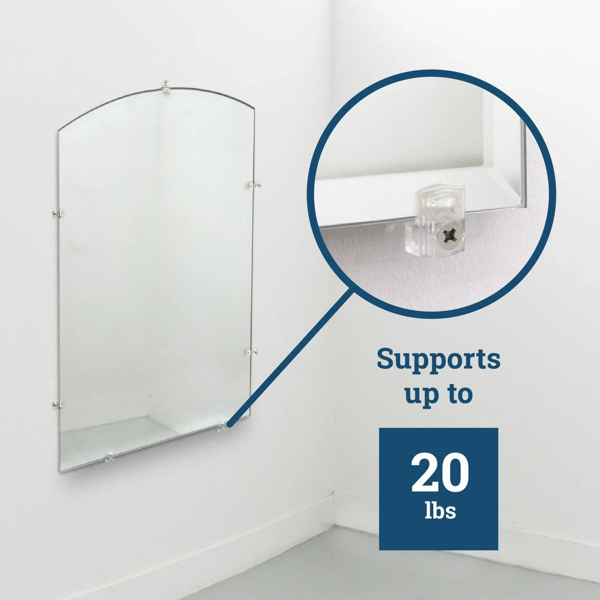 Clear Mirror Clips For Frameless Mirrors - Holds 1/4" Thick Glass - S-HWR-MIRCLIPX - Picture Hang Solutions