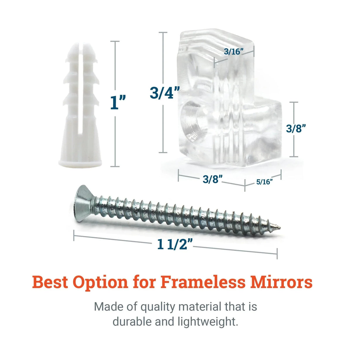 Clear Mirror Clips For Frameless Mirrors - Holds 1/4" Thick Glass - S-HWR-MIRCLIPX - Picture Hang Solutions