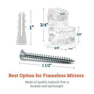 Clear Mirror Clips For Frameless Mirrors - Holds 1/4" Thick Glass - S-HWR-MIRCLIPX - Picture Hang Solutions