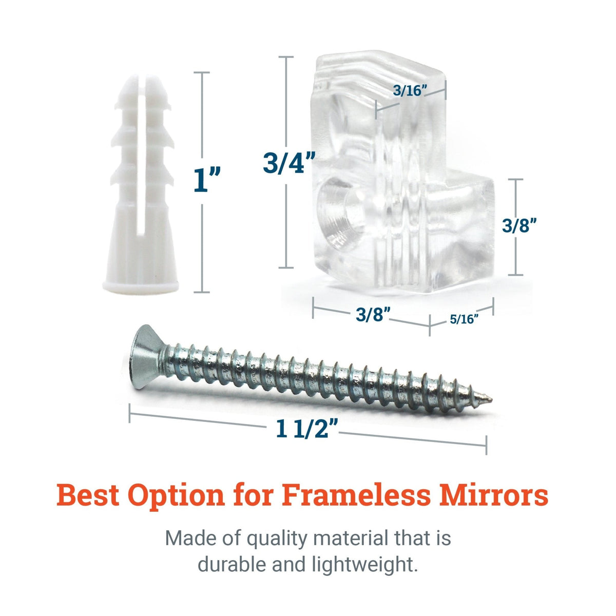 Clear Mirror Clips For Frameless Mirrors - Holds 1/4" Thick Glass - S-HWR-MIRCLIPX - Picture Hang Solutions