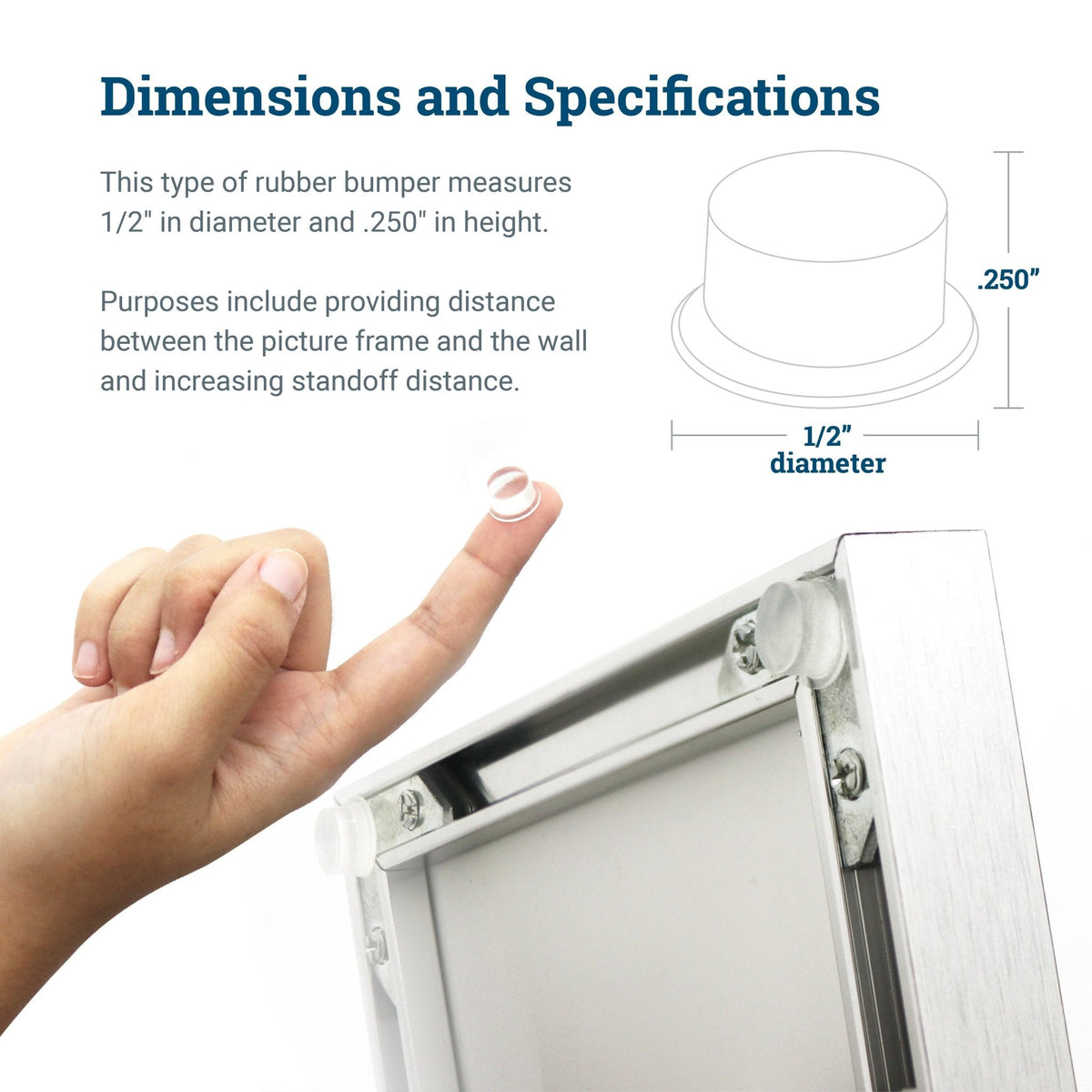 Clear Tall Rubber Bumpers for Hanging Pictures - S-HWR-125-XX - Picture Hang Solutions