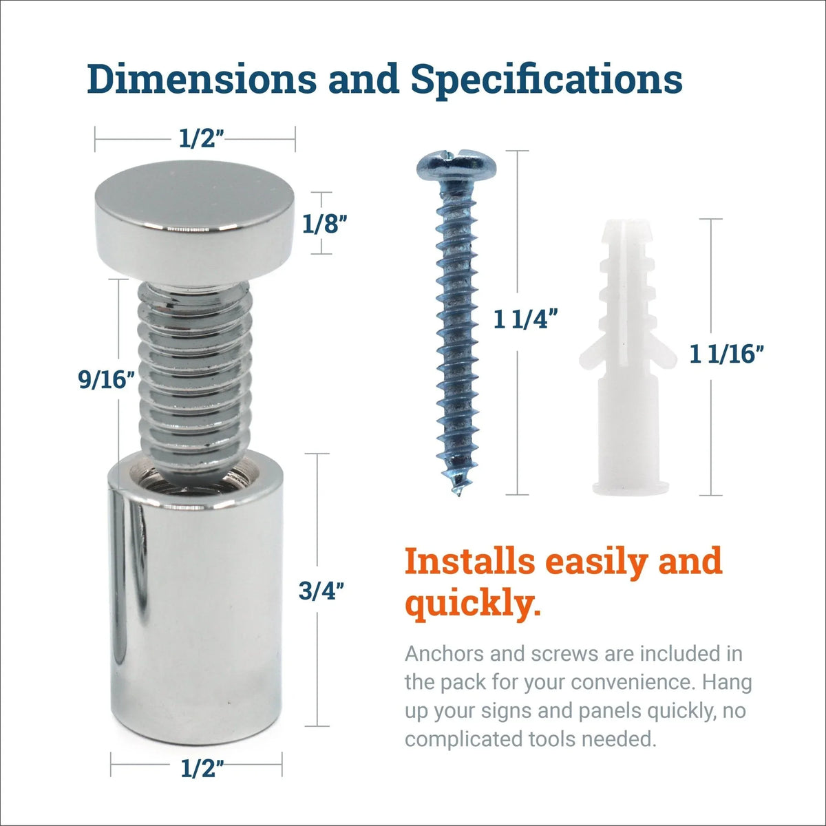 CN - Series Brass Flat Top Sign Standoff 13mm x 19mm - S-SO-1319BR - Picture Hang Solutions