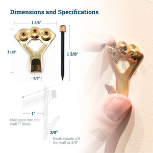 Courtesy Brass 100 lb Hook - S-BCH-100X - Picture Hang Solutions