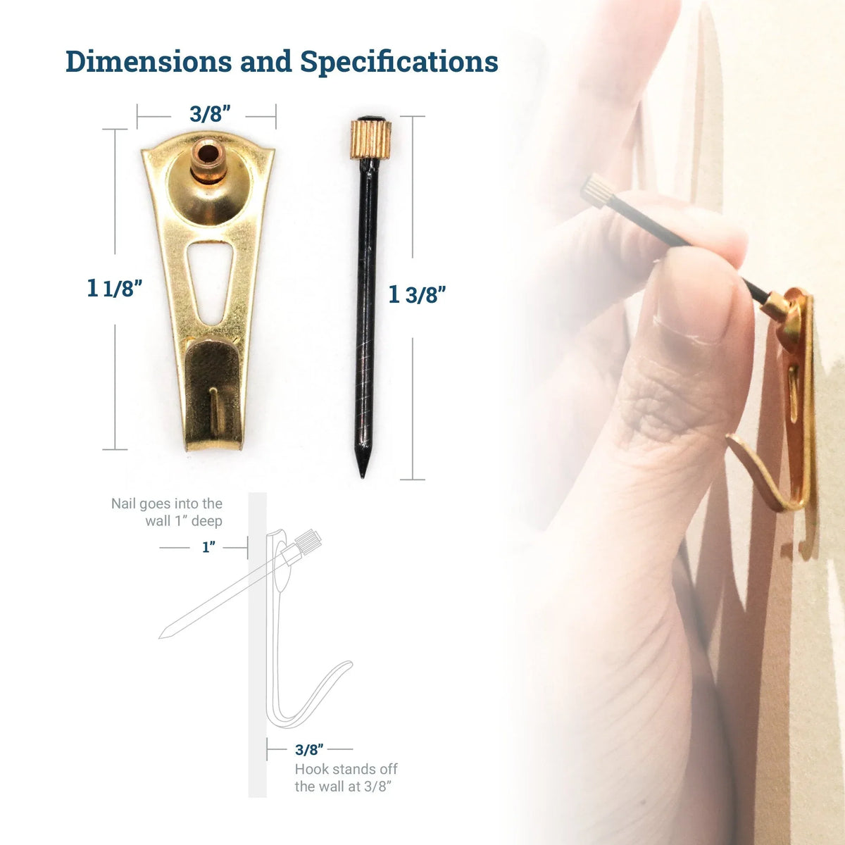 Courtesy Brass 30 lb Hook - S-BCH-30X - Picture Hang Solutions